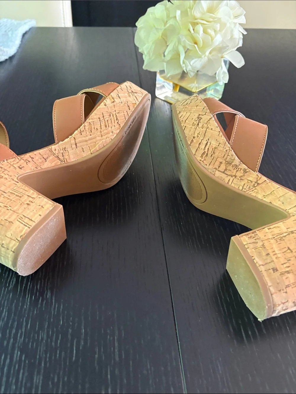 Kensie Brown Leather-Look Crisscross Wedge Sandals